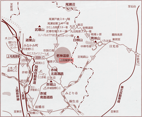 上田屋旅館への概略アクセスマップ