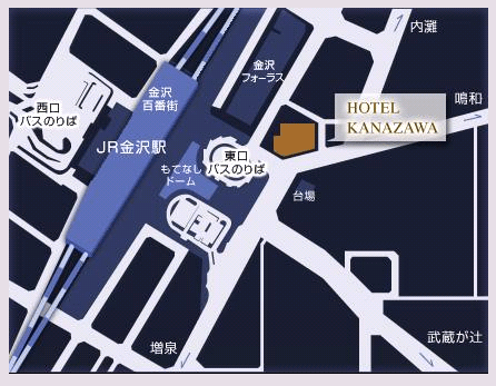 ホテル金沢への概略アクセスマップ