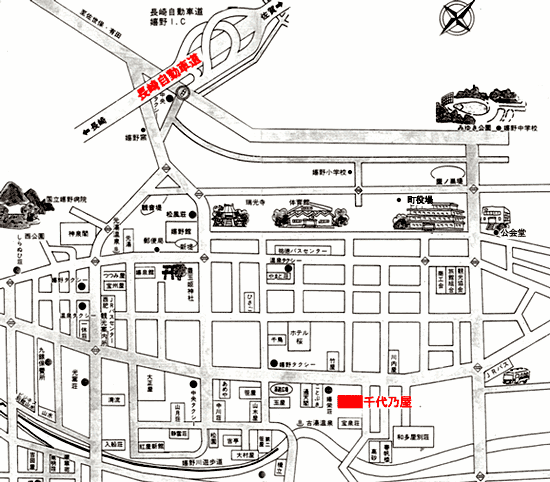 嬉野温泉　旅館千代乃屋への概略アクセスマップ