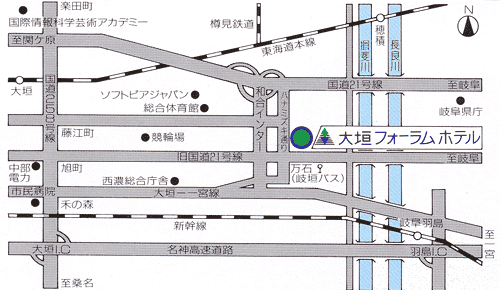 大垣フォーラムホテルへの概略アクセスマップ