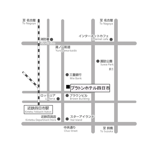 プラトンホテル四日市への概略アクセスマップ