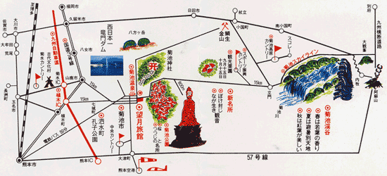 菊池温泉　望月旅館への概略アクセスマップ