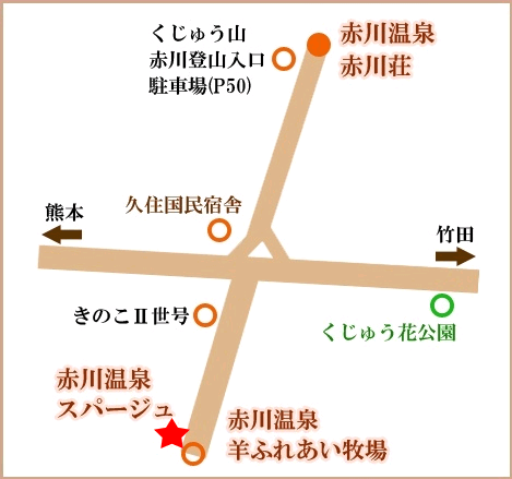赤川温泉スパージュへの概略アクセスマップ