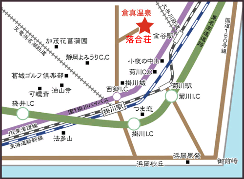 倉真温泉　落合荘への概略アクセスマップ