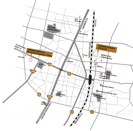 ガーデンテラス宮崎ホテル&リゾートへの概略アクセスマップ
