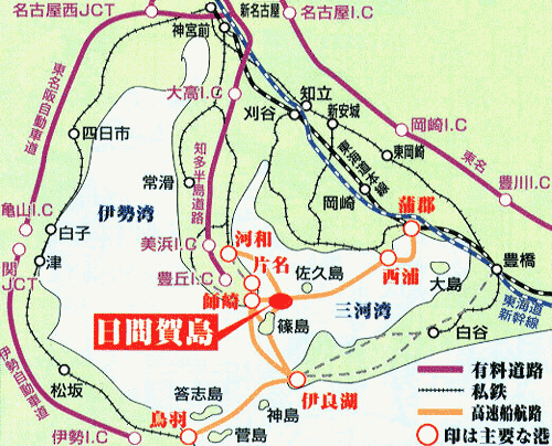 日間賀島　大海老への概略アクセスマップ