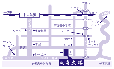 宇佐美温泉　ふぐ地魚料理の宿　大塚への概略アクセスマップ
