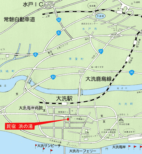 民宿　浜の湯への概略アクセスマップ