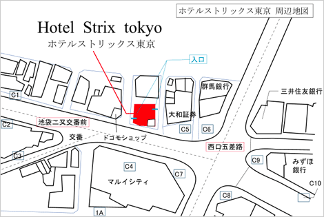 ホテルストリックス東京への概略アクセスマップ