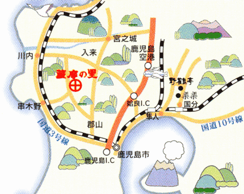 旅館　薩摩の里への概略アクセスマップ