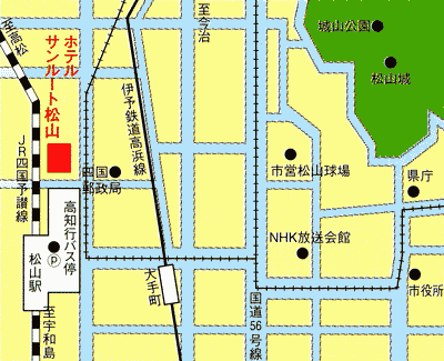 ホテルサンルート松山への概略アクセスマップ