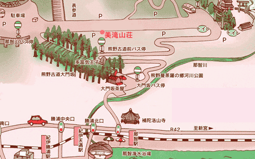民宿　美滝山荘への概略アクセスマップ