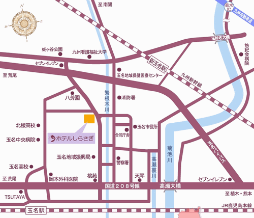 玉名温泉　ホテルしらさぎへの概略アクセスマップ