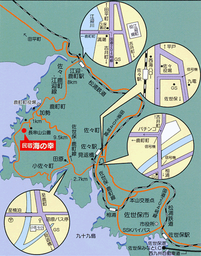 民宿海の幸への概略アクセスマップ