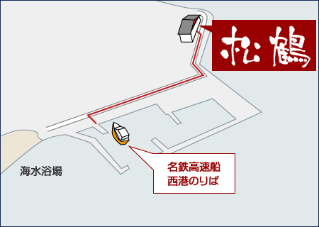 日間賀島　民宿松鶴への概略アクセスマップ