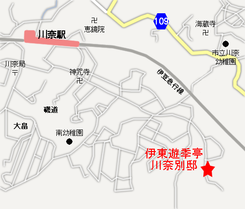 伊東遊季亭　川奈別邸への概略アクセスマップ