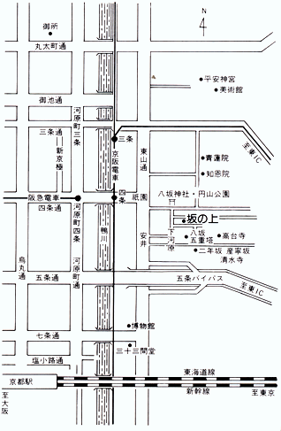京料理　京の宿　坂の上への概略アクセスマップ