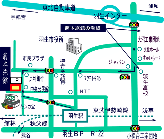 菊本旅館への概略アクセスマップ