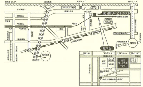福岡リーセントホテルへの概略アクセスマップ