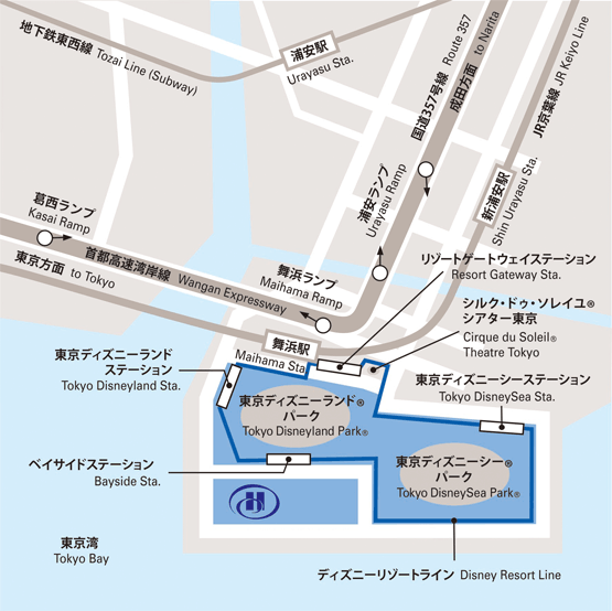 ヒルトン東京ベイへの概略アクセスマップ