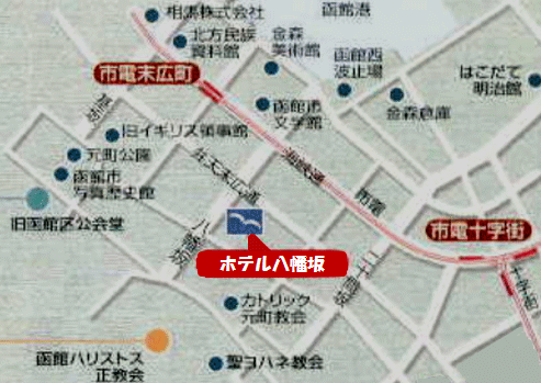 ホテル八幡坂への概略アクセスマップ