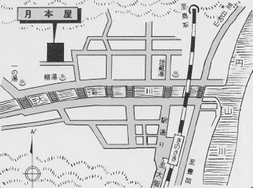城崎温泉　月本屋旅館への概略アクセスマップ