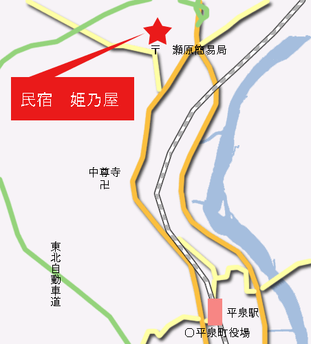 民宿　姫乃屋への概略アクセスマップ