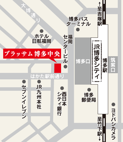 ＪＲ九州ホテル　ブラッサム博多中央への概略アクセスマップ