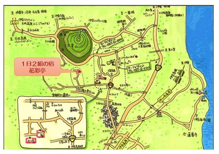 伊豆高原 全室露天風呂付客室１日２組の宿 花彩亭（はないろてい）の地図画像