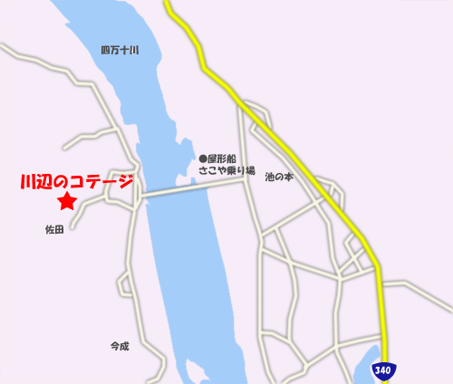 川辺のコテージの地図画像