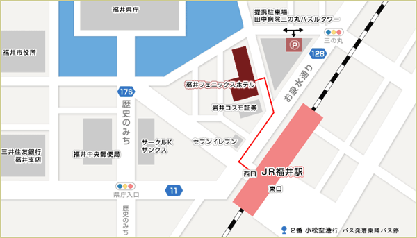 福井フェニックスホテルへの概略アクセスマップ