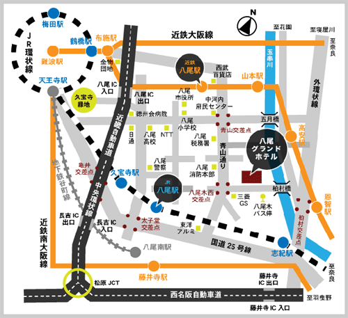 八尾天然温泉　八尾グランドホテル 地図