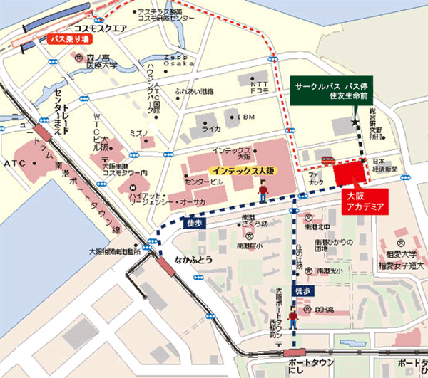 大阪アカデミアへの概略アクセスマップ