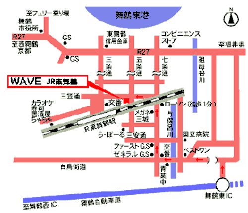 ビジネスホテル　ウェーブ舞鶴への概略アクセスマップ