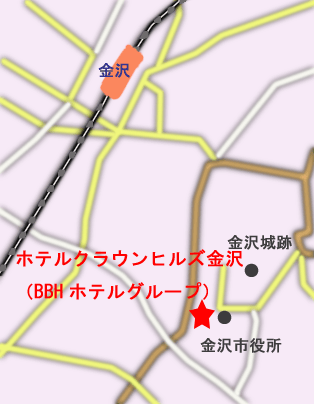 備長炭の湯　ホテルクラウンヒルズ金沢香林坊（ＢＢＨホテルグループ） 地図