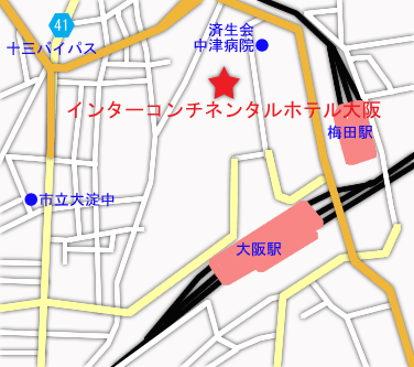 インターコンチネンタルホテル大阪への概略アクセスマップ