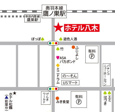 ビジネスホテル八木への概略アクセスマップ