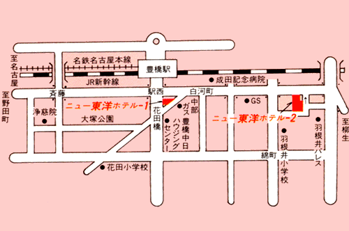 ニュー東洋ホテル１＜豊橋駅西口前＞への概略アクセスマップ