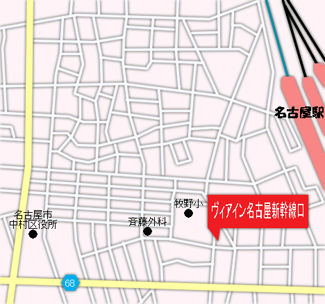 ヴィアイン名古屋新幹線口（ＪＲ西日本グループ）への概略アクセスマップ