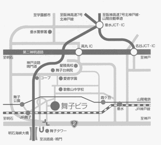 シーサイドホテル舞子ビラ神戸への概略アクセスマップ