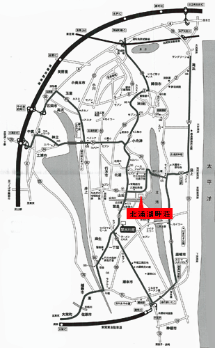 北浦宝来温泉　つるるんの湯宿　北浦湖畔荘への概略アクセスマップ