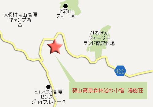 蒜山高原　森林浴の小宿湯船荘への概略アクセスマップ