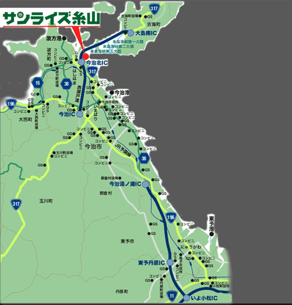 サンライズ糸山への概略アクセスマップ