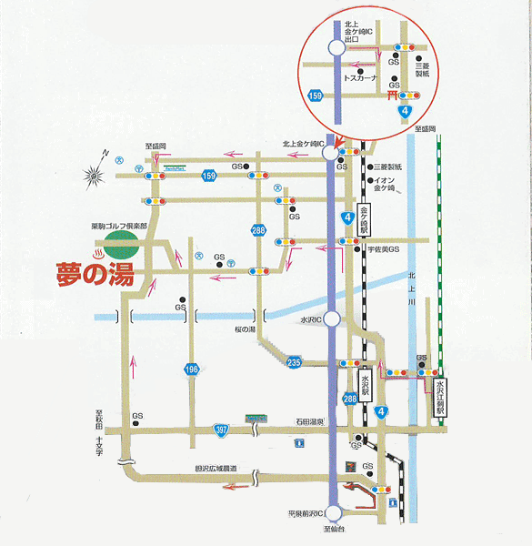永岡温泉　夢の湯への概略アクセスマップ