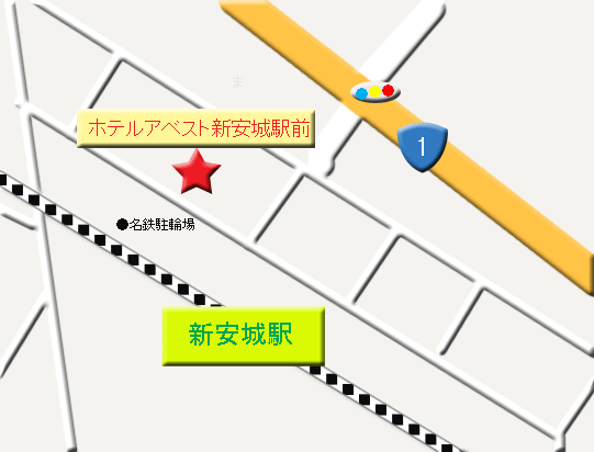 ホテルアベスト新安城駅前への概略アクセスマップ