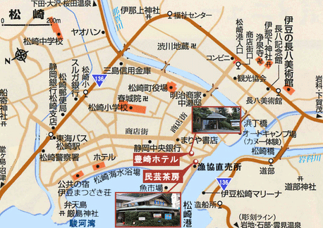 松崎温泉　豊崎ホテルへの概略アクセスマップ