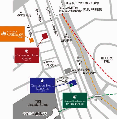 センチュリオンホテルグランド赤坂への概略アクセスマップ
