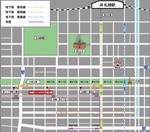 札幌ビューホテル大通公園への概略アクセスマップ