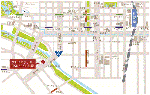 プレミアホテル－ＴＳＵＢＡＫＩ－札幌への概略アクセスマップ