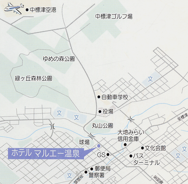 ホテルマルエー温泉本館への概略アクセスマップ